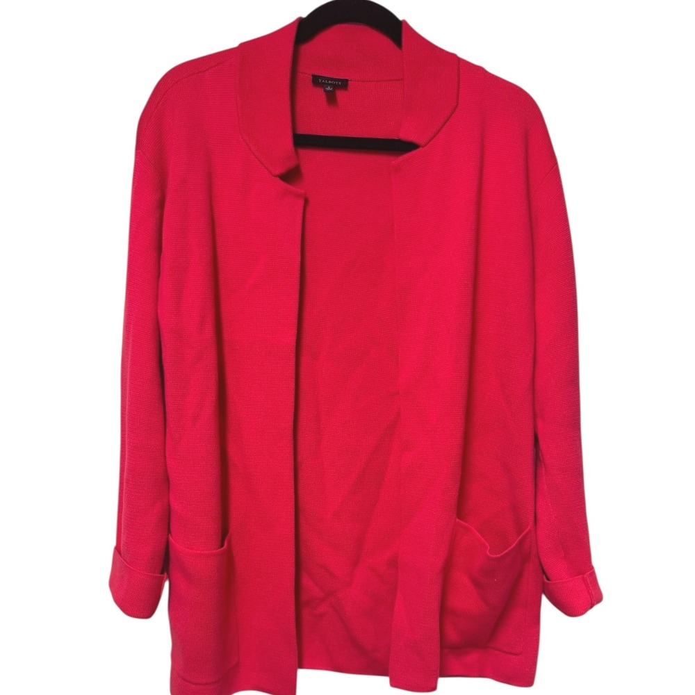 Talbots Womens Pink Knit Open Front Cardigan Blazer Jacket Size Small‎ Long